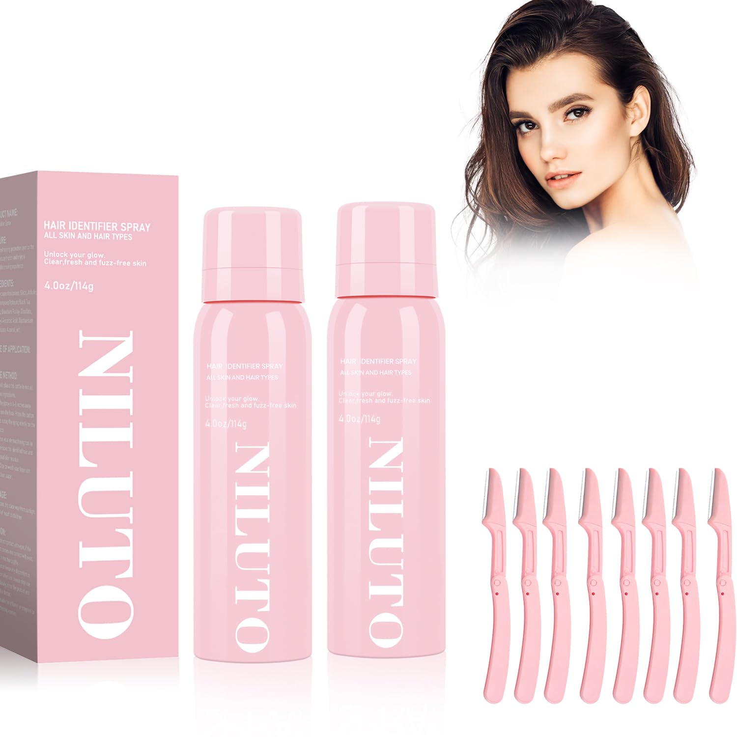 NILUTO Hair Identifier Spray pink 2-pack front view for shaving prep.