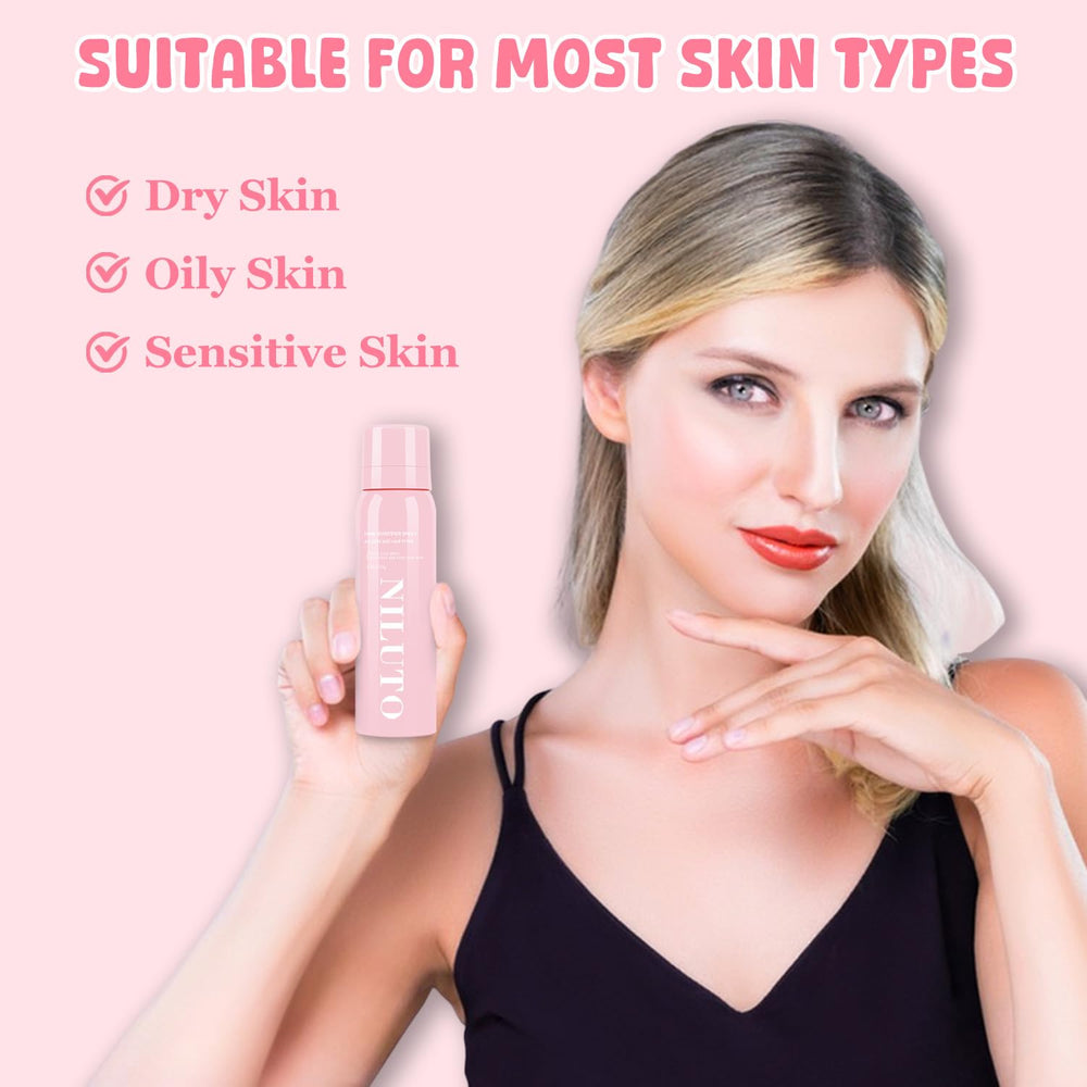 NILUTO Moisturizing skin care spray close-up on skin.