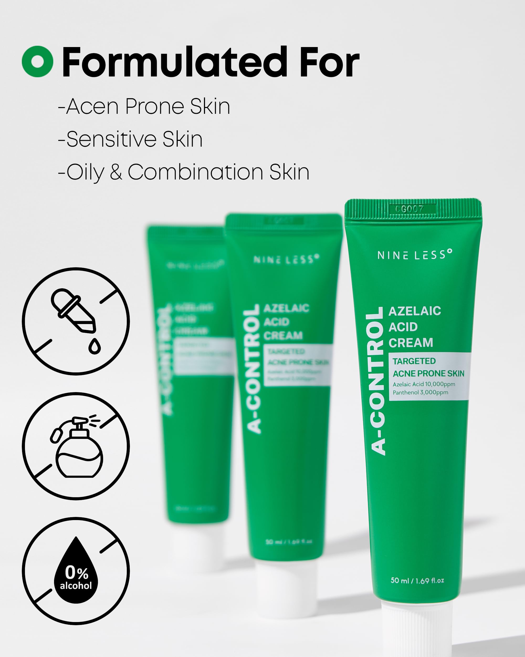 NINELESS A-Control Azelaic Cream packaging tube for everyday skincare routine.