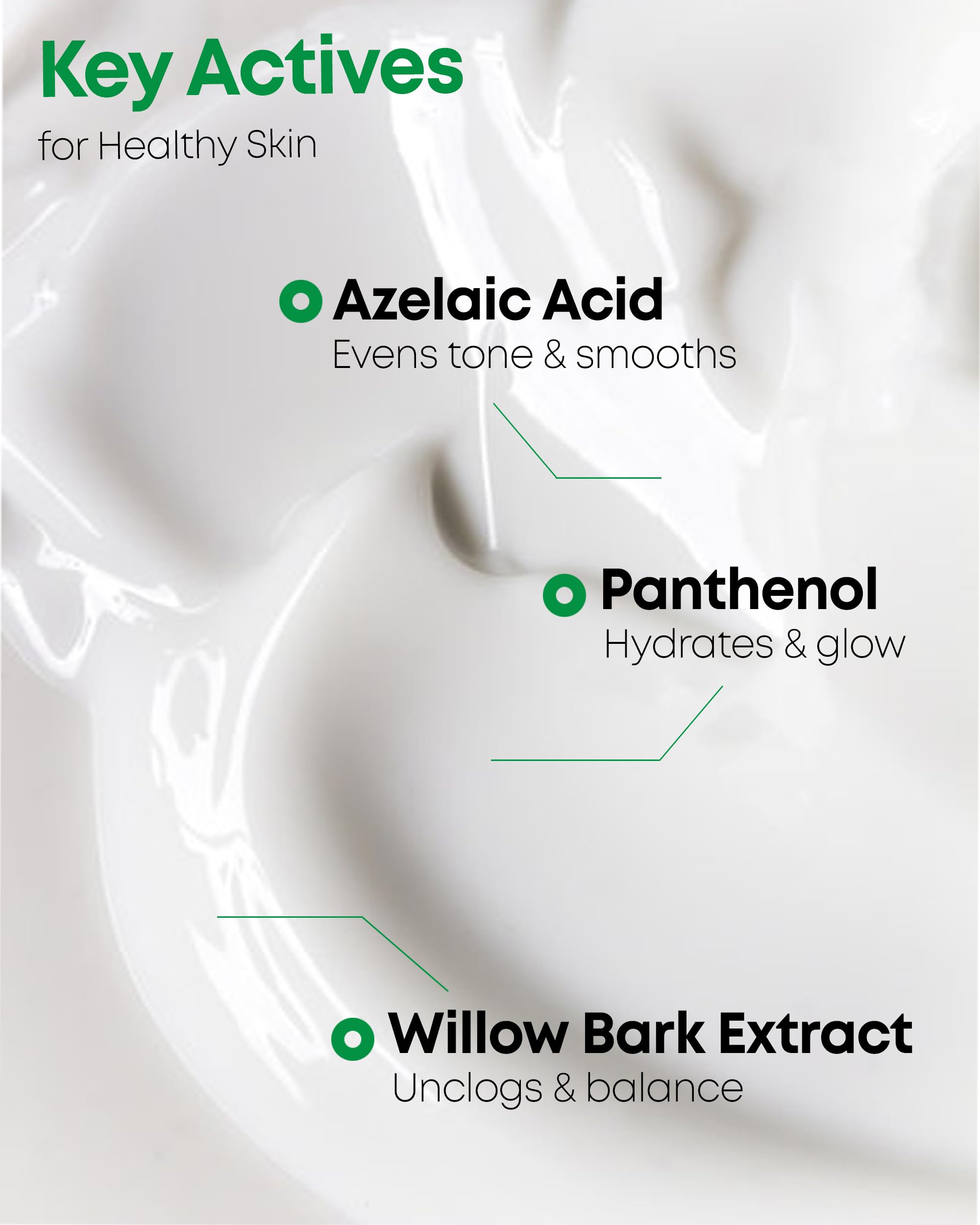 NINELESS A-Control Azelaic Cream texture swirl demonstrates lightweight, fast-absorbing formula.