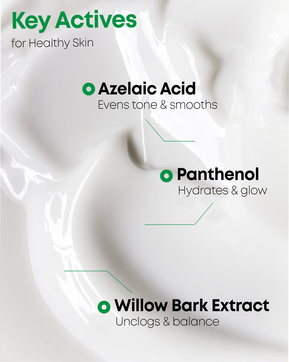 NINELESS A-Control Azelaic Cream texture swirl demonstrates lightweight, fast-absorbing formula.