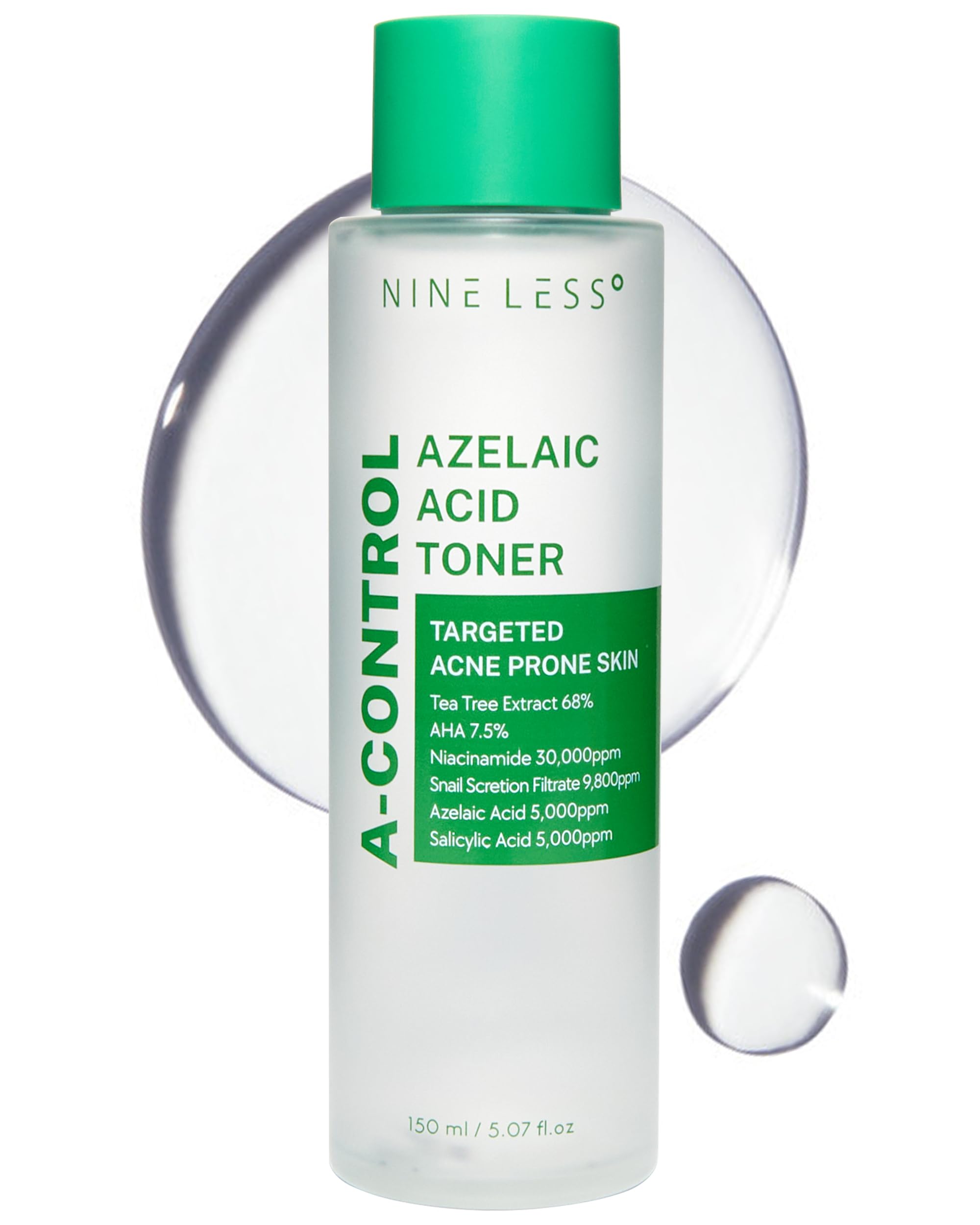 NINELESS A-Control Azelaic Toner bottle front highlights pores refinement and gentle exfoliation.
