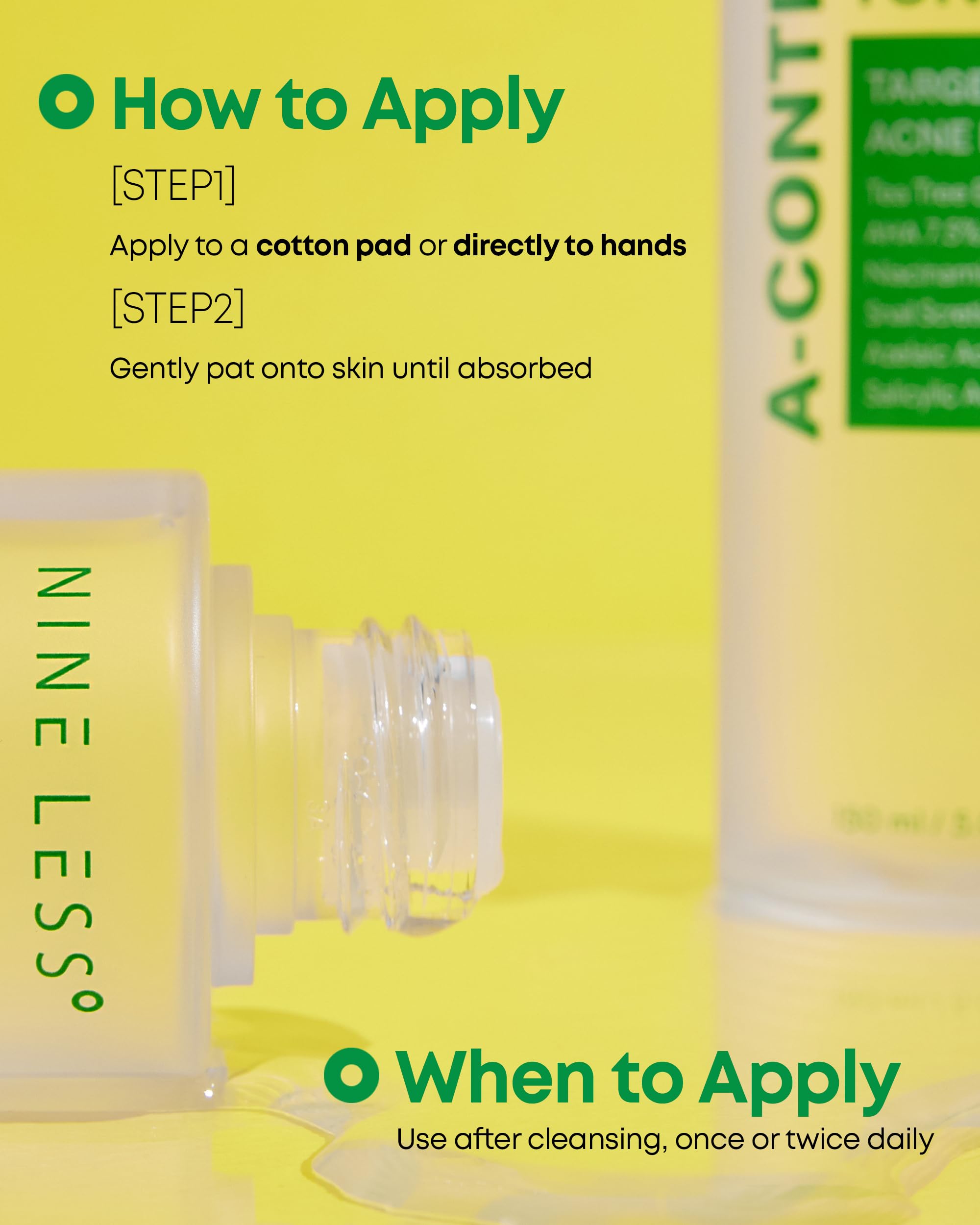 NINELESS A-Control Toner texture close-up shows lightweight absorption.