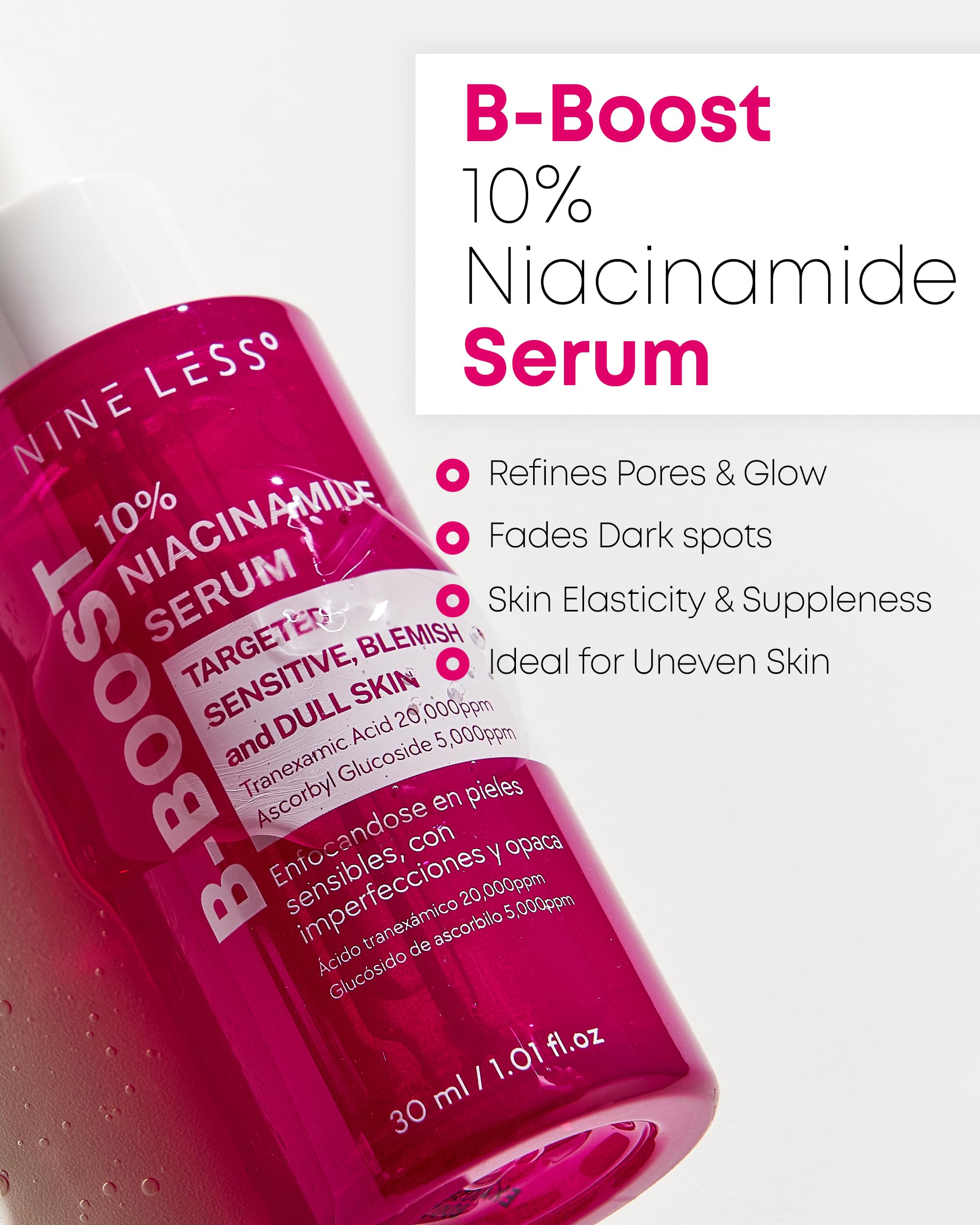 NINELESS B-Boost dropper applying serum for evening tone and texture