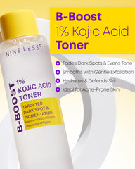 NINELESS Kojic Toner label closeup highlighting vegan, cruelty-free formulation