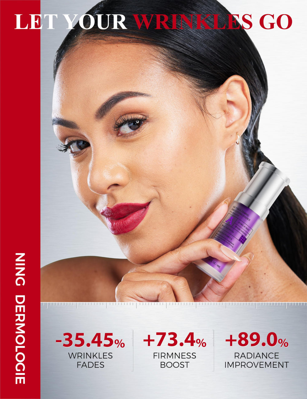 The Ning Dermologie night routine application is shown on clean skin.