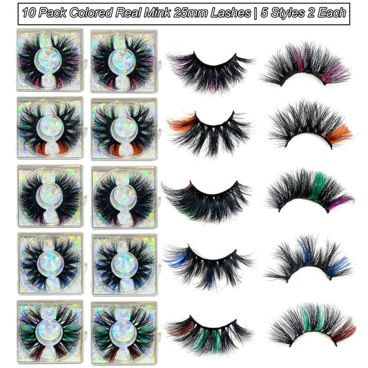 Ninglash 10-pack Colored Mink Lashes 25mm with 9D drama for standout eyes.