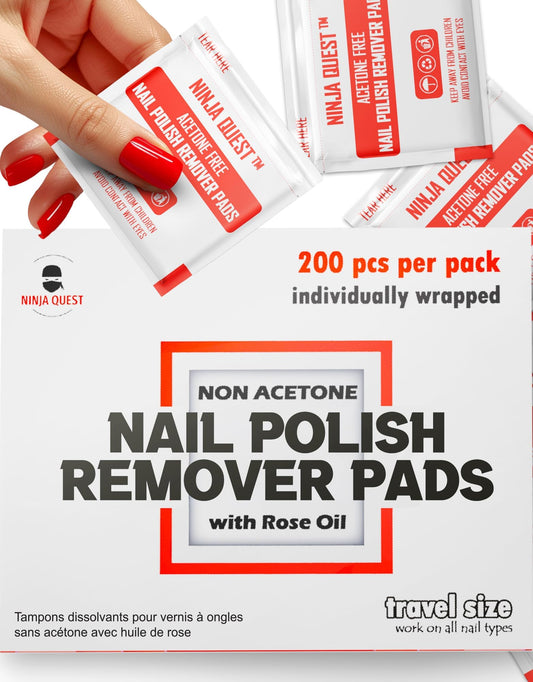 Ninja Quest nail polish remover pad 200-pack for quick gel removal at home.