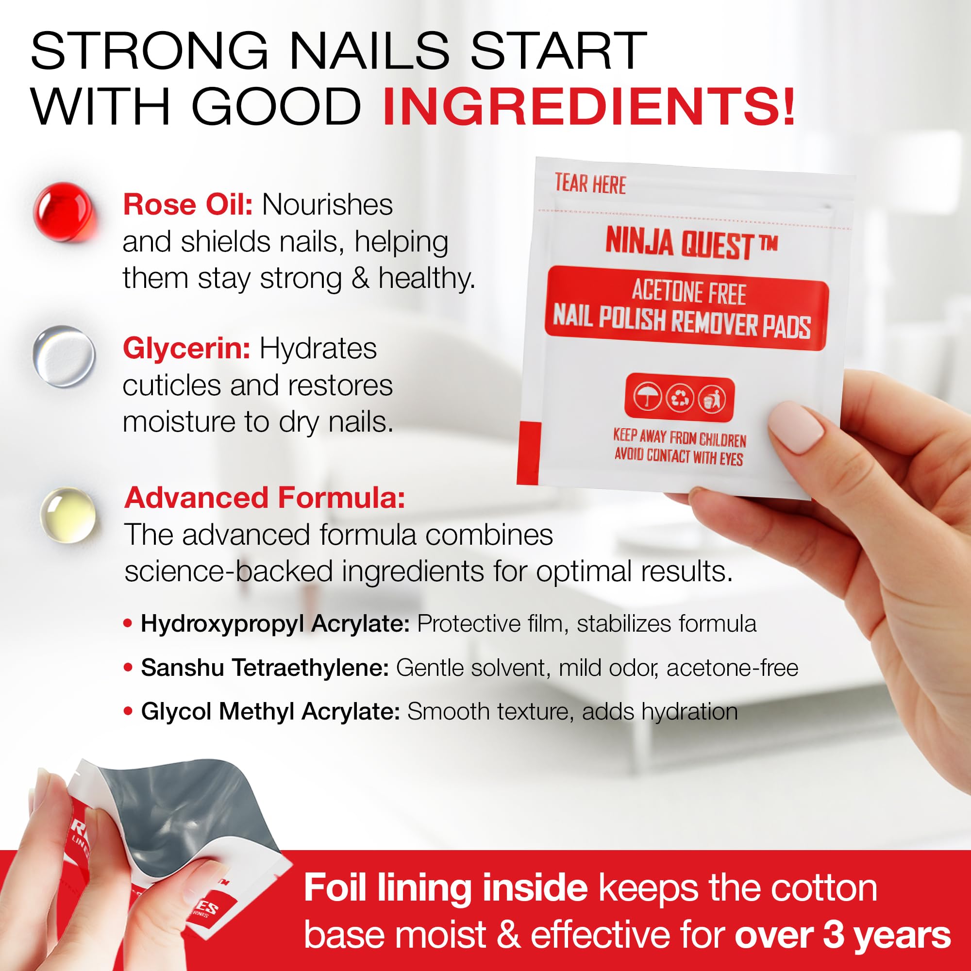 Ninja Quest rose oil infused remover pad nourishes nails while cleaning.