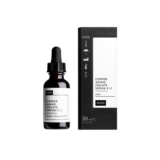 NIOD Copper Amino Isolate Serum bottle showing rapid absorption for layering