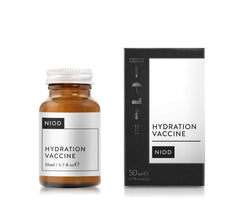 NIOD Hydration Vaccine bottle close-up showing sleek packaging and hydration support.