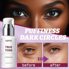 Niptic True Tone Eye Cream applied around the eye area to refresh.