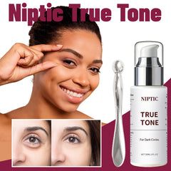 Niptic True Tone Eye Cream packaging front highlights compact daily-use formula.