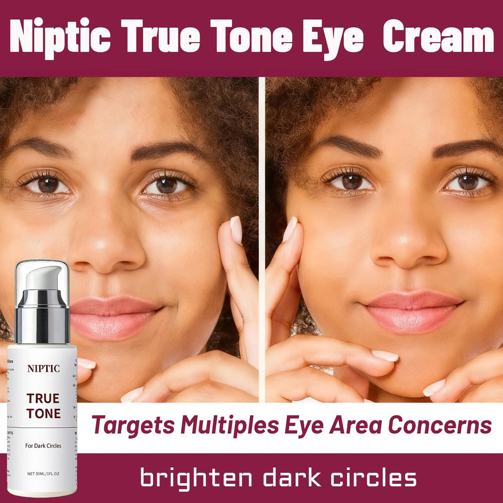Niptic True Tone Eye Cream texture close-up demonstrates lightweight, non-greasy feel.