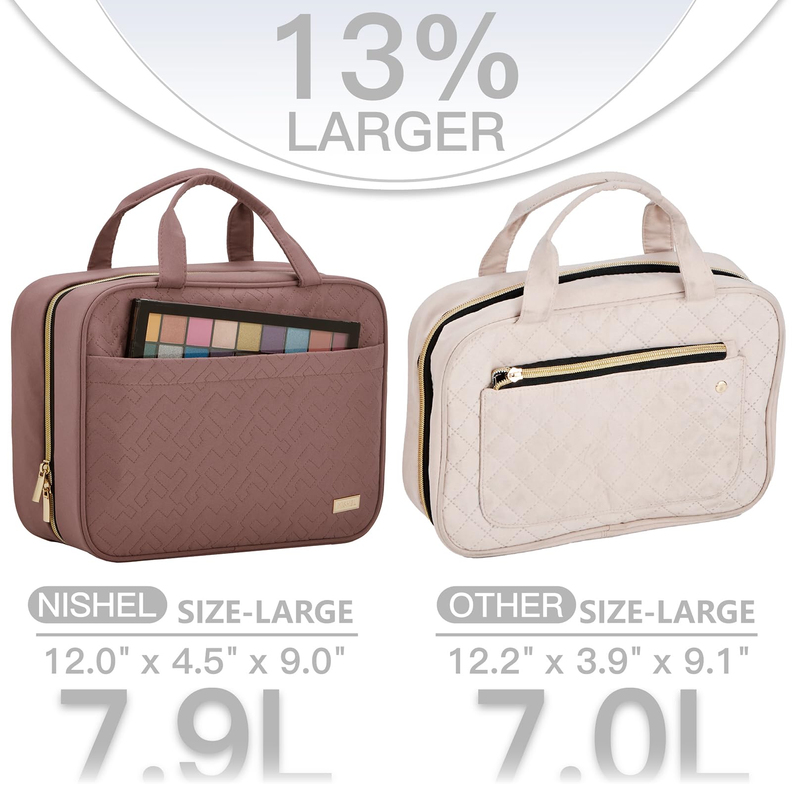 NISHEL travel toiletry bag with four compartments organize cosmetics and toiletries