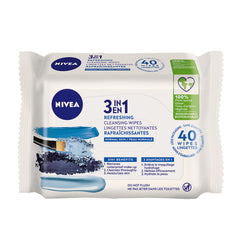 NIVEA 3-in-1 refreshing wipes pack ready for makeup removal and hydration.