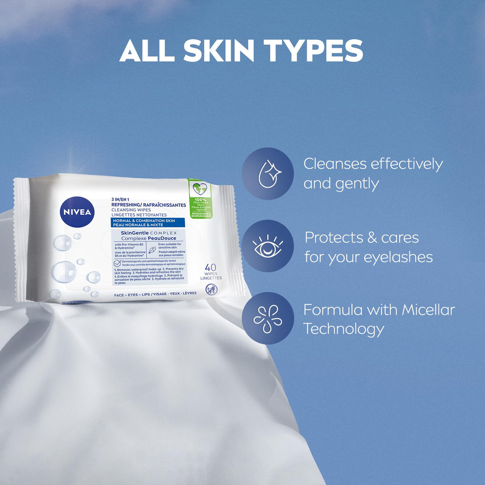 NIVEA biodegradable wipes made from plant-based tissue.