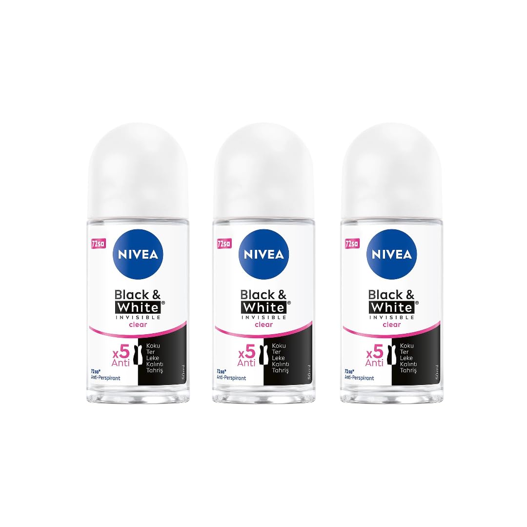 NIVEA Black & White Invisible Roll-On 50ml front view showing 72-hour protection.