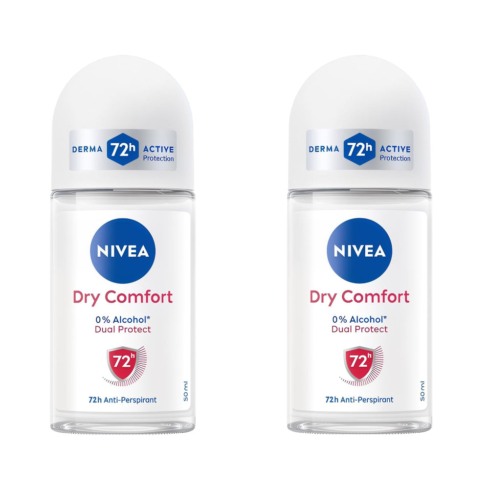 NIVEA Dry Comfort roll-on bottle showing compact design for all-day freshness and protection.