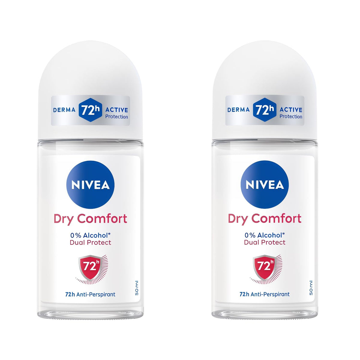 NIVEA Dry Comfort roll-on bottle showing compact design for all-day freshness and protection.