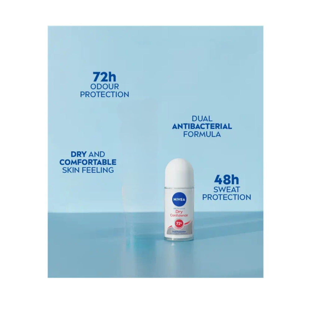 NIVEA Dry Comfort roll-on cap in focus, easy grip for daily use.