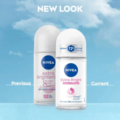 Alcohol-free label visible on NIVEA Extra Bright bottle indicating gentle care