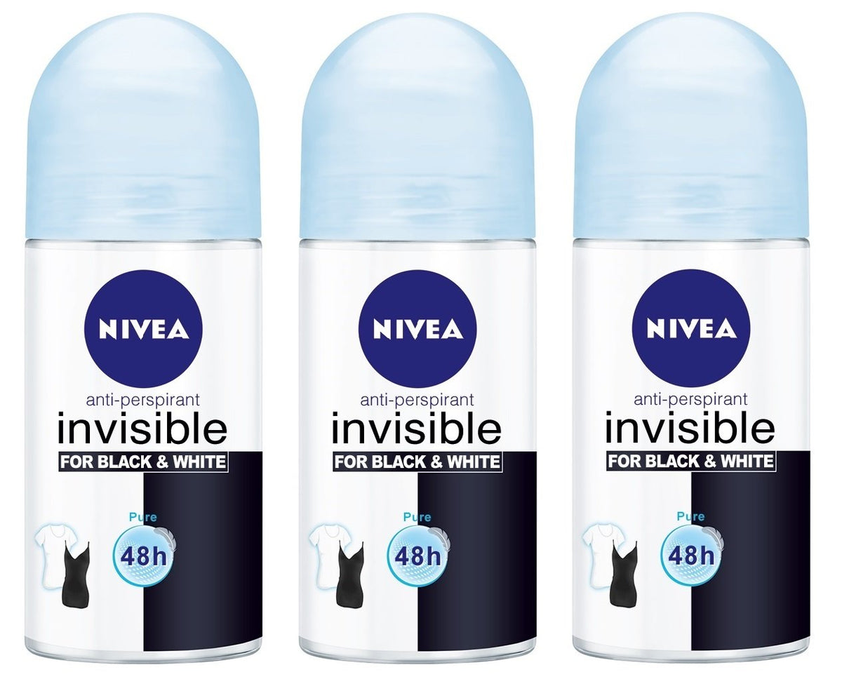 NIVEA Invisible for Black and White Pure roll-on bottle, easy daily use with clear applicator