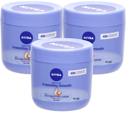 NIVEA Irresistibly Smooth Body Cream bottle delivers long-lasting moisture for dry skin