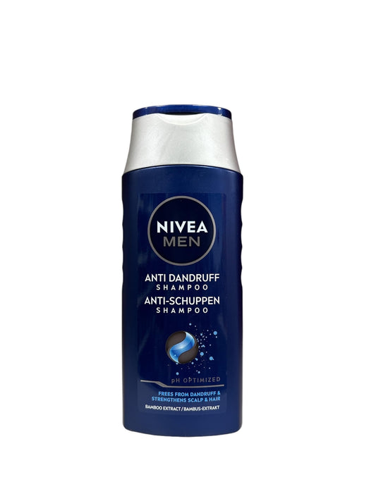 NIVEA Men Anti-Dandruff Power Shampoo bottle back view showing usage directions