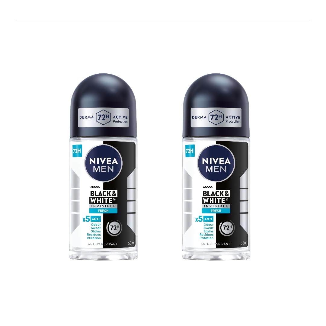 NIVEA Men Black & White Invisible Roll-On 50ml bottle with quick-dry protection