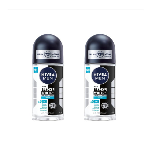 NIVEA Men Black & White Invisible Roll-On 50ml bottle with quick-dry protection