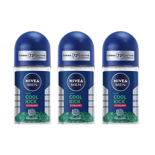NIVEA Men Cool Kick roll-on deodorant bottle with refreshing cooling and long-lasting protection