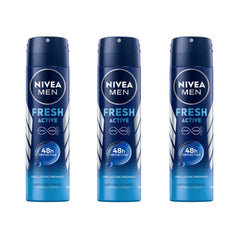 NIVEA MEN Fresh Active Deodorant Spray with INFINIFRESH for long-lasting freshness and 48-hour protection.