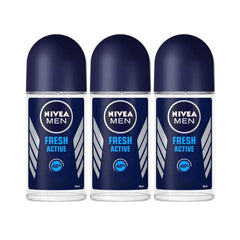 NIVEA Men Fresh Active Roll-On ocean extracts bottle with refreshing scent for everyday confidence.