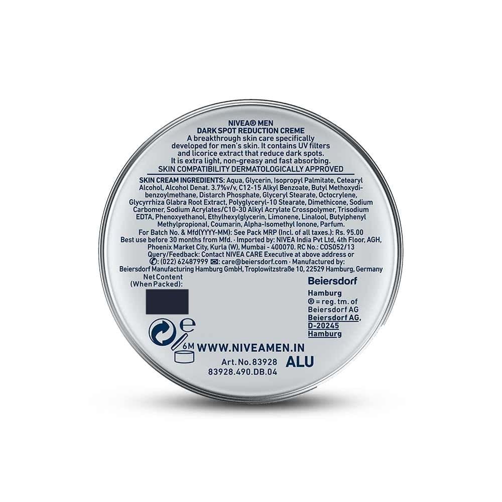 NIVEA Men Moisturizing Cream packaging shows suitability for all skin types.