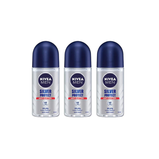 NIVEA Men Silver Protect roll-on bottle closeup for long-lasting freshness.