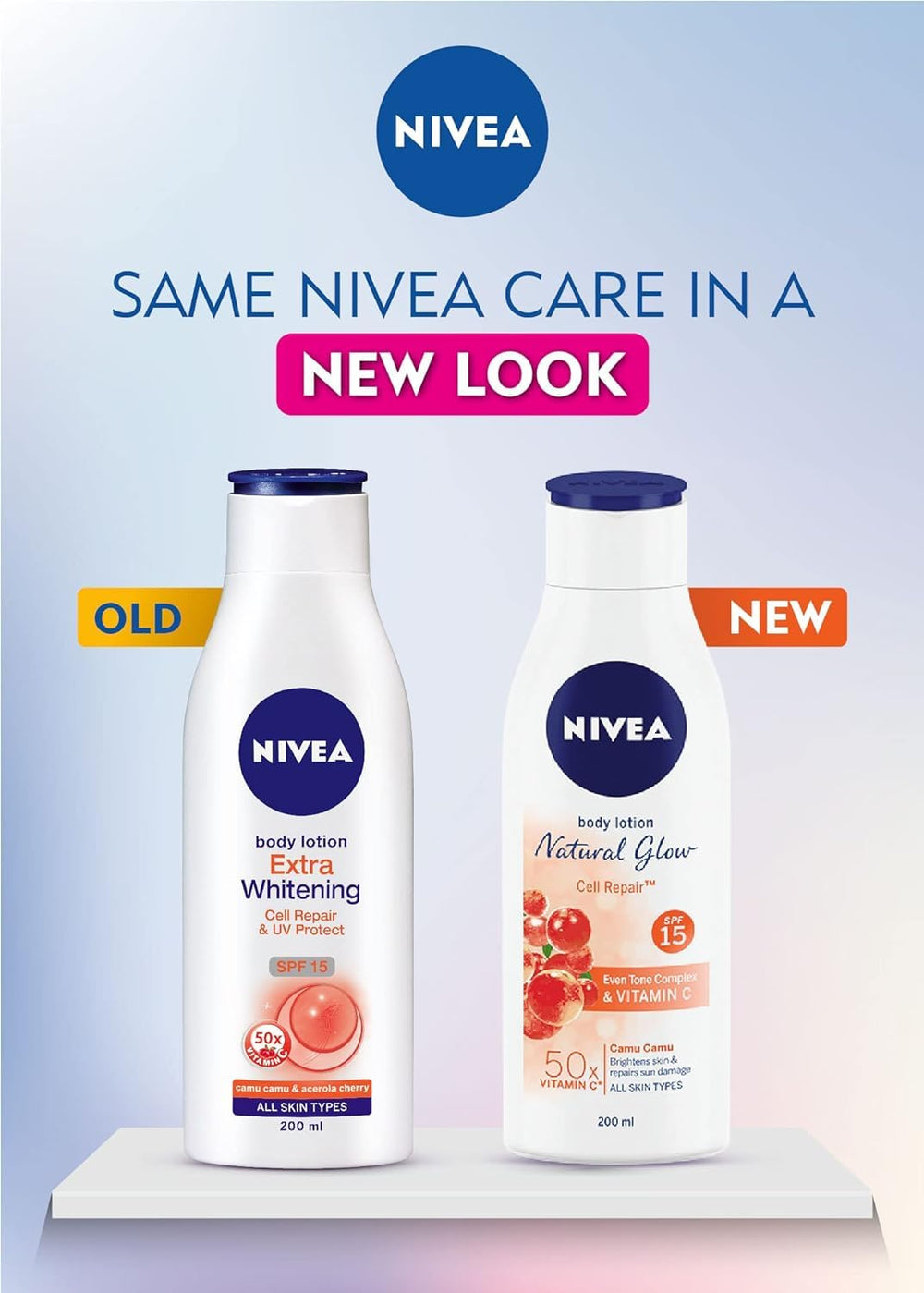 NIVEA Natural Glow packaging beside outer box and 400 ml mark