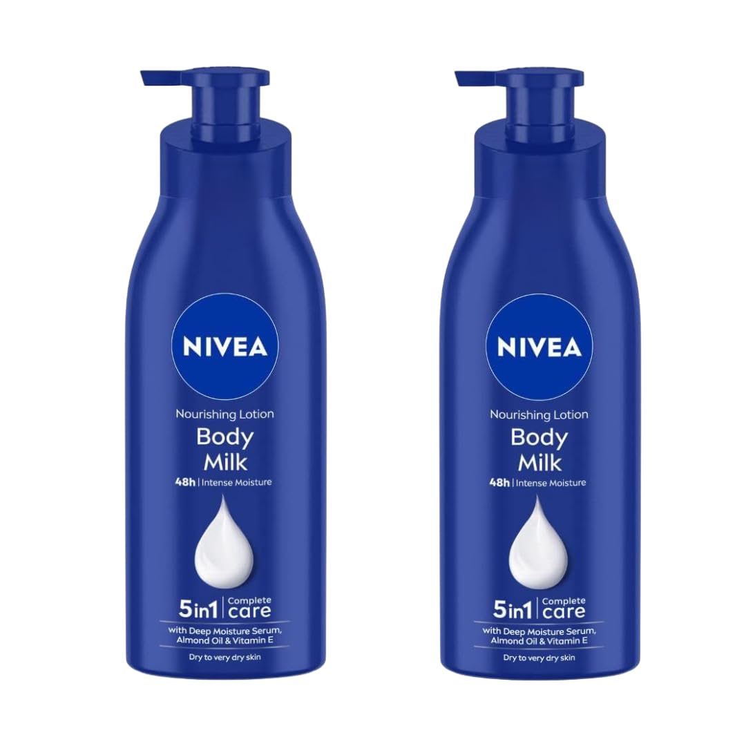 NIVEA Nourishing Body Milk bottle pour showing quick hydration for dry skin