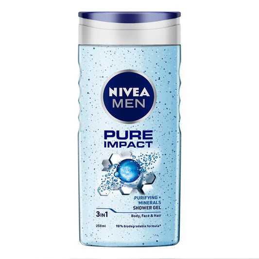 NIVEA Pure Impact Shower Gel bottle for deep cleanse and refreshing skin.