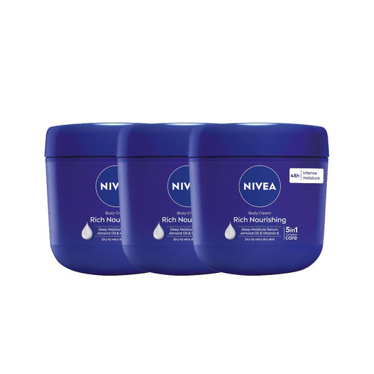 NIVEA Rich Nourishing Cream with almond oil, 400ml jar packaging for long-lasting hydration