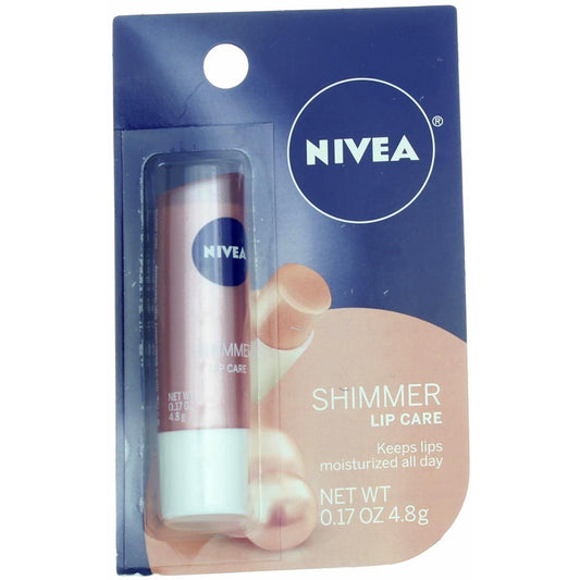 NIVEA Shimmer Radiant Lip Care tube close-up highlighting smooth texture.