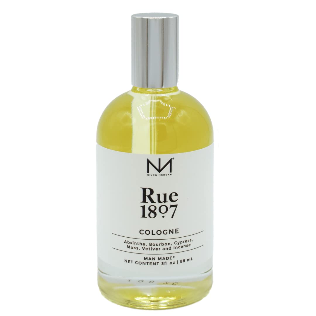 Niven Morgan Black Cypress Rue 1807 bottle front, refined fragrance for everyday sophistication
