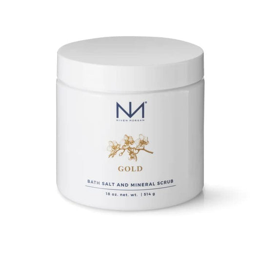 Niven Morgan Gold Bath Salt and Mineral Scrub 18oz for a relaxing soak and skin hydration.