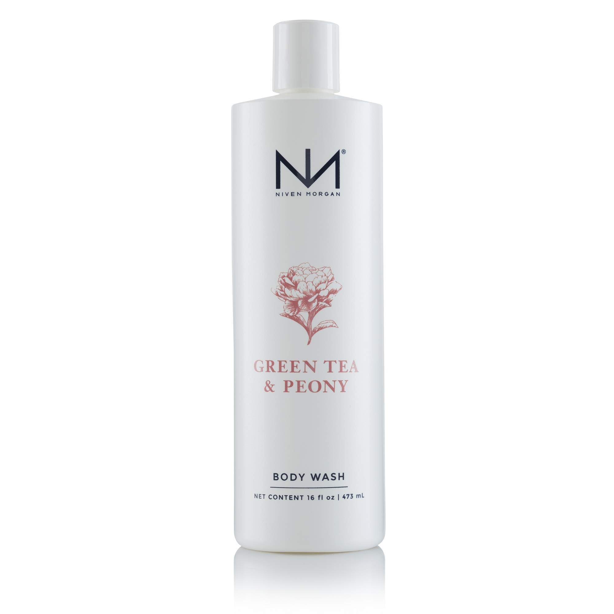 Niven Morgan Green Tea and Peony body wash bottle, refreshing fragrance and hydrating cleanse