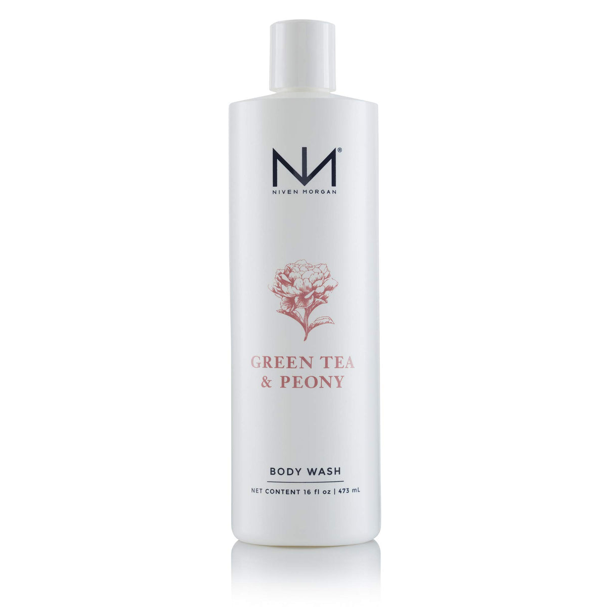Niven Morgan Green Tea and Peony body wash bottle, refreshing fragrance and hydrating cleanse
