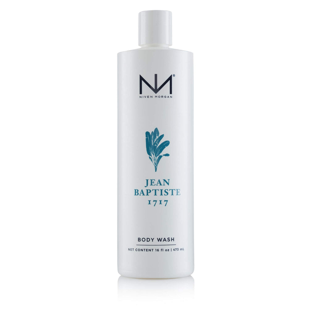 Niven Morgan Jean Baptiste Body Wash bottle front, vitamin E for gentle cleansing