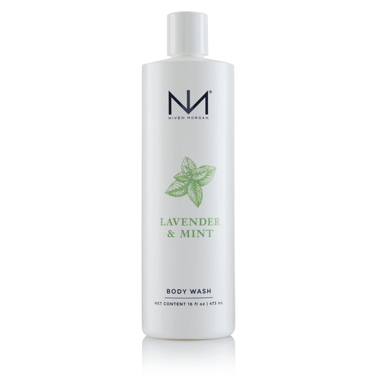 Niven Morgan Lavender and Mint Body Wash bottle, refreshing spa-like shower scent