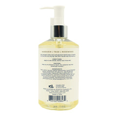 Niven Morgan Mandarin Teak and Rosewood hand soap label shows paraben-free, dye-free formula.