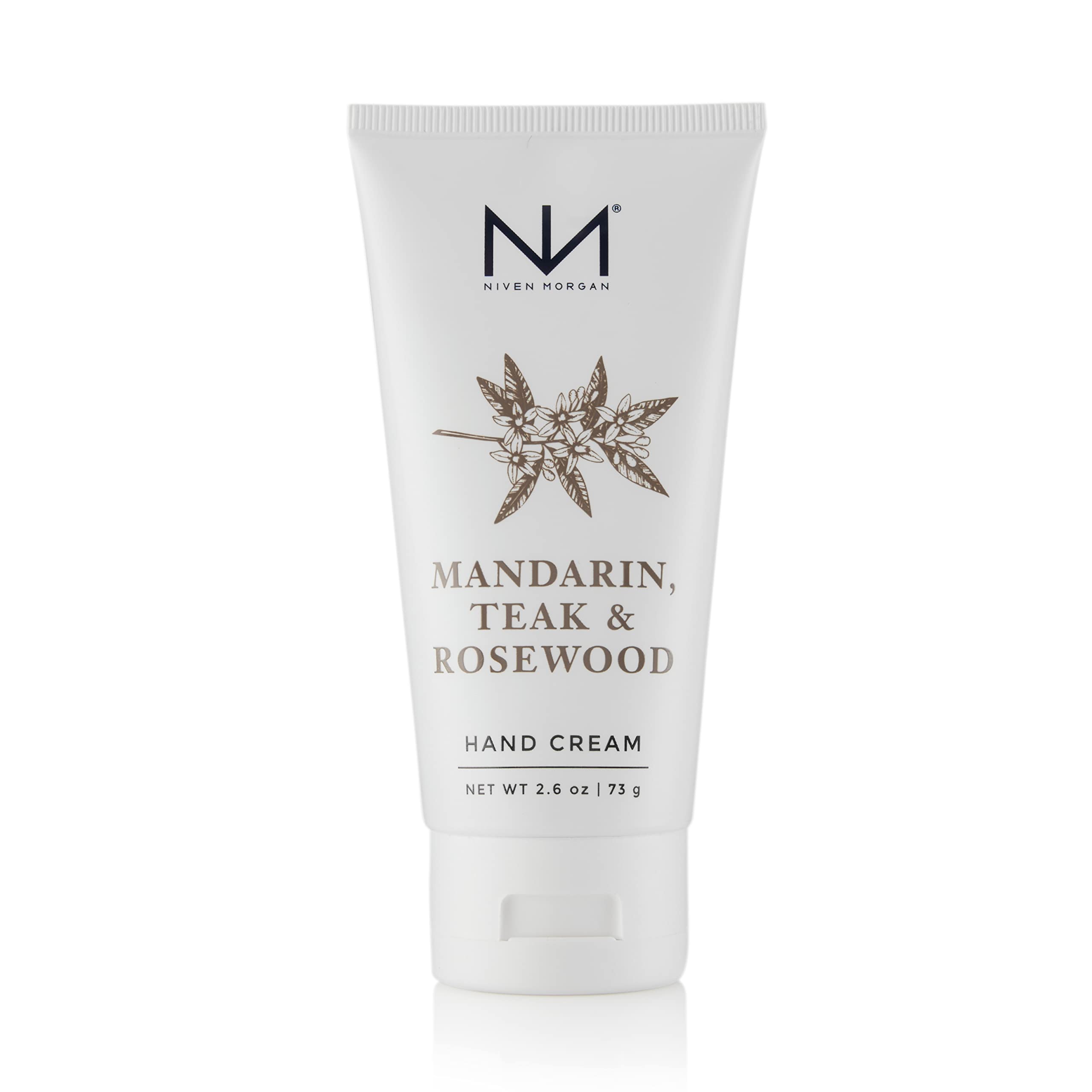 Niven Morgan Mandarin Teak & Rosewood travel hand cream hydrates hands on the go.