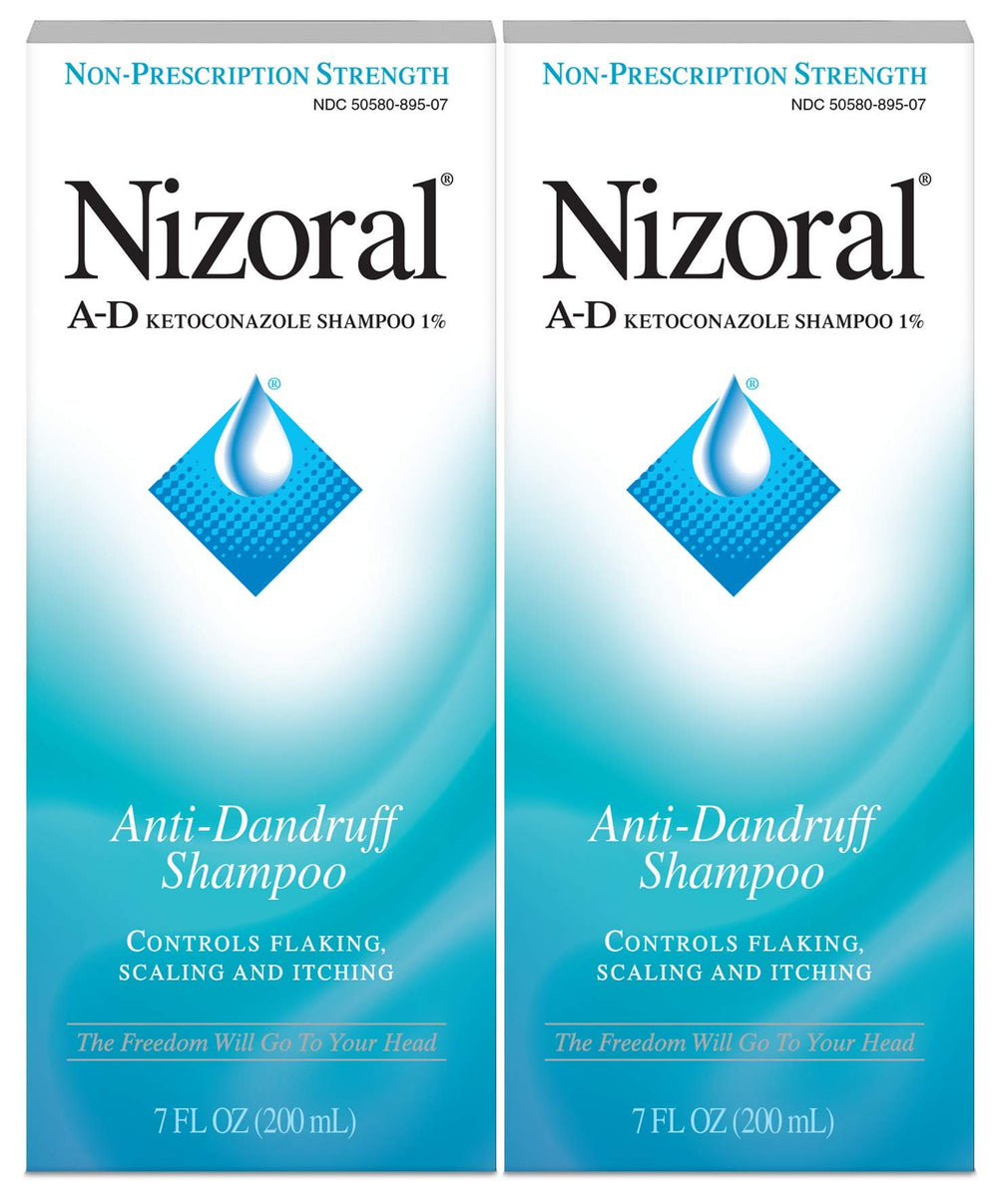 Front view of two-pack box for Nizoral A-D anti-dandruff shampoo